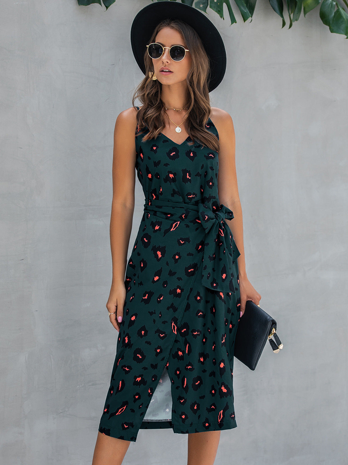 Printed tie-waist v-neck midi dress from Vibrant V-Necks