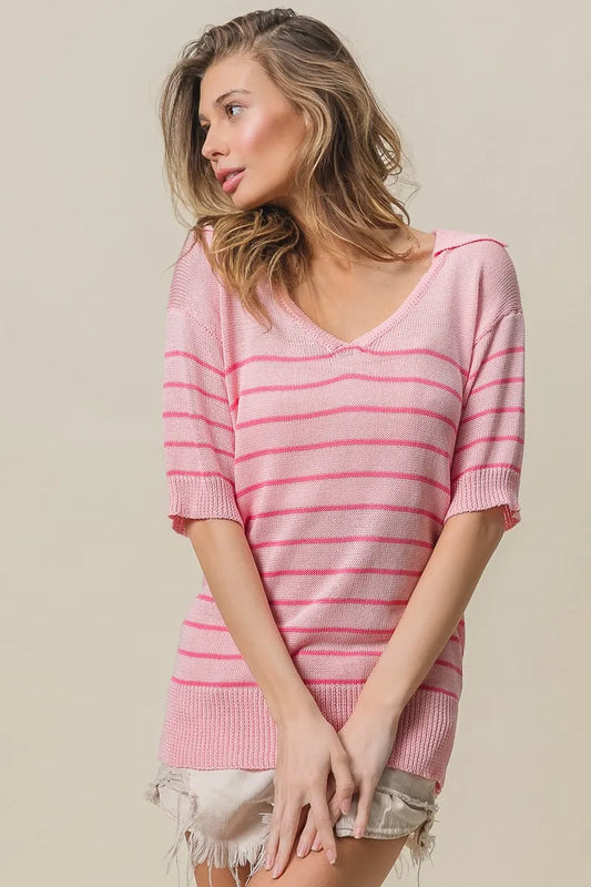 Striped short sleeve v-neck top from Vibrant V-Necks