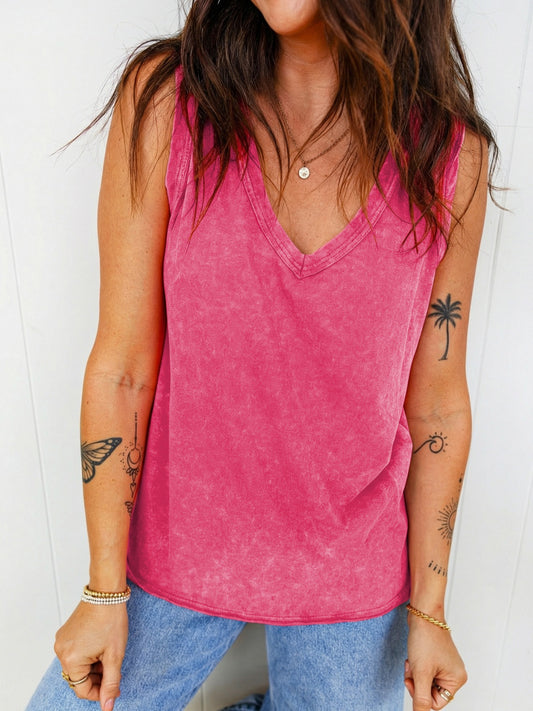 Mineral wash v-neck cotton tank top from Vibrant V-Necks